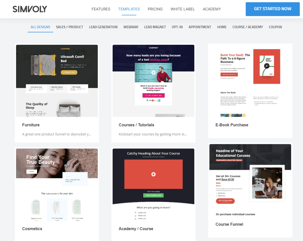 Simvoly website and funnels templates